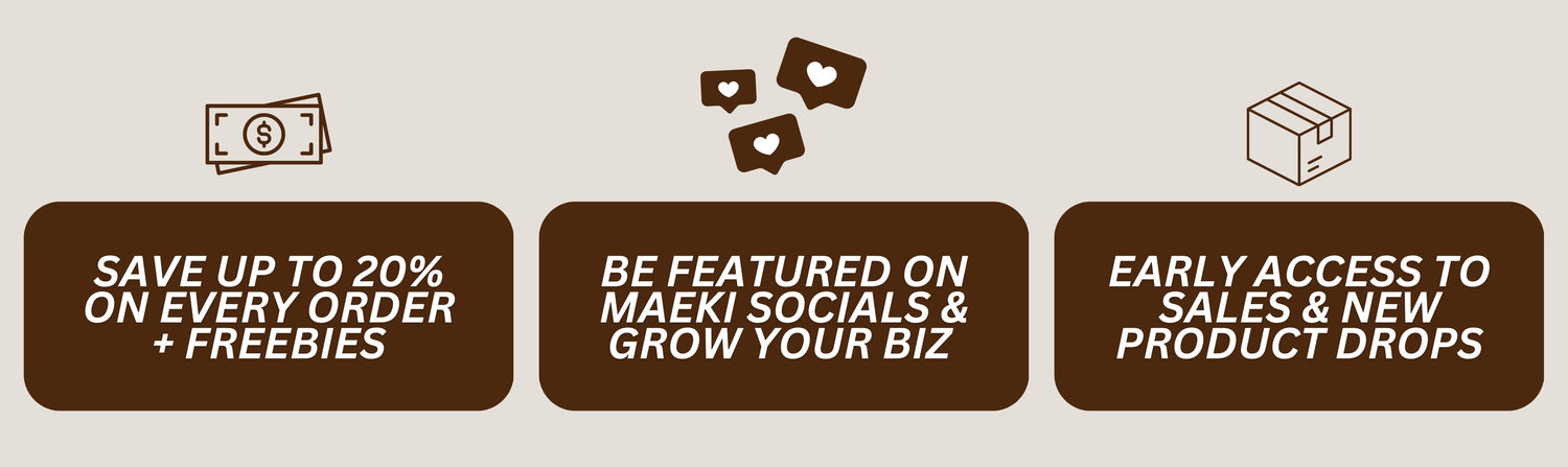 Promotional text with icons on a beige background