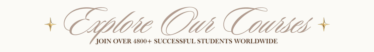 Text inviting viewers to explore courses with a claim of over 1800 successful students worldwide on a white background.